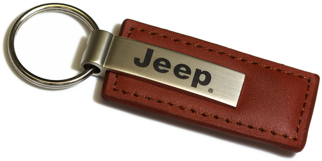 Jeep Brown Leather Authentic Logo Key Ring - Click Image to Close